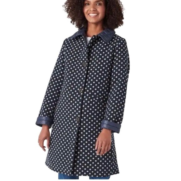 Kate Spade Wool Blend Reversible Quilted Coat Blue Polka Dot Women’s Size Large - Picture 1 of 7